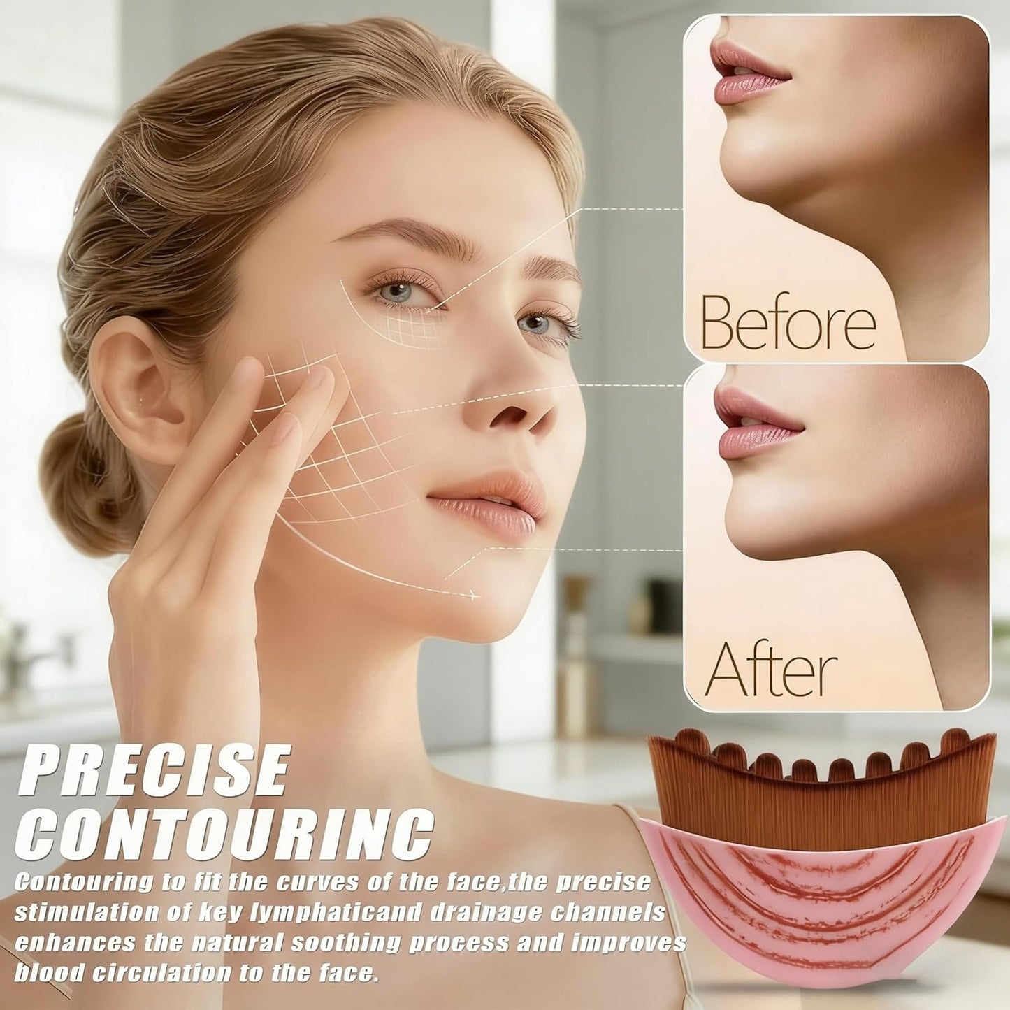 Skiennix Lymphatic Contour Face Brush - Sculpt & Lift for Defined Jawline, Ergonomic Design for All Skin Types (1PCS)
