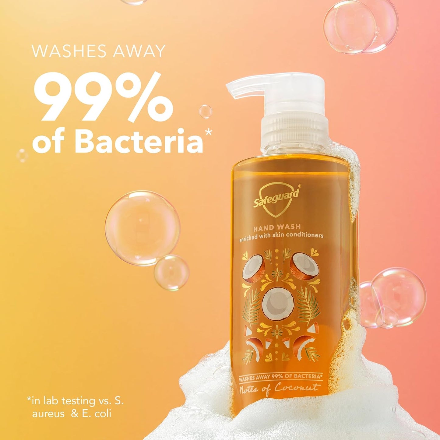 Safeguard Liquid Hand Soap, Micellar Deep Cleansing, Washes Away 99% Bacteria, Made with Natural Moisturizers, Enriched with Skin Conditioners, PH Balanced, Coconut Scent 10.1 oz (Pack of 4)