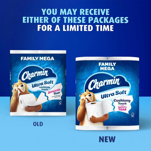 Charmin Ultra Soft Toilet Paper - Cushiony Touch, 24 Family Mega Rolls, White - 123 Regular Rolls