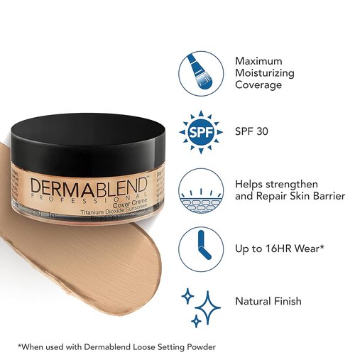 Dermablend Cover Crème - Full Coverage Foundation & Hydrating Concealer with SPF 30 - 1 Oz