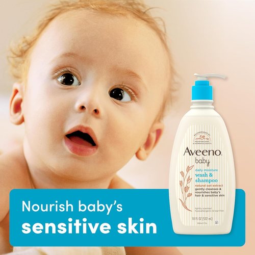 Aveeno Baby Daily Moisture Body Wash & Shampoo - Gentle 2-in-1 Formula with Oat Extract, 18 fl. oz.