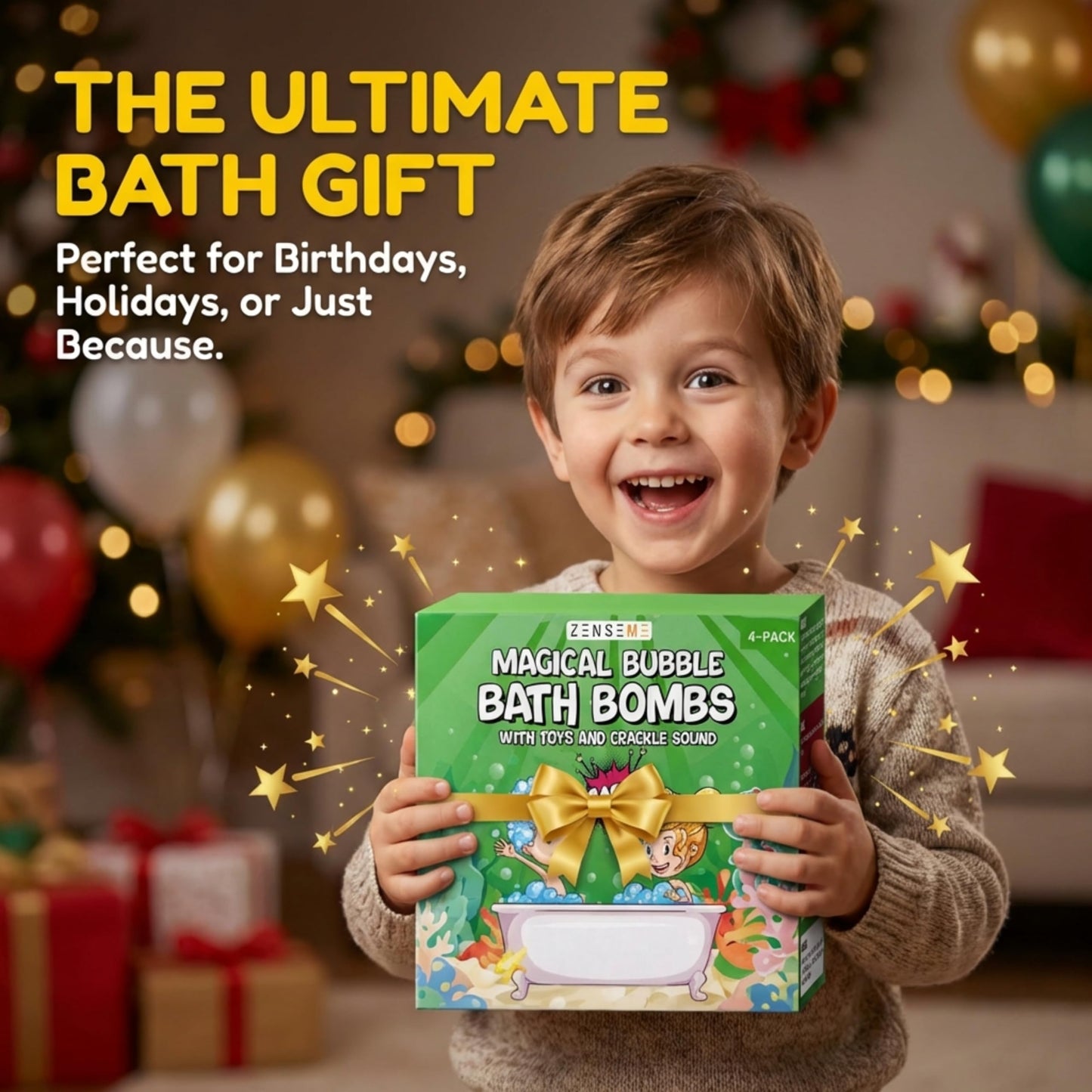 Zenseme Bath Bombs for Boys with Mini Toy Ducks Inside – Kids Bath Bombs Powder - Bubble Bath for Kids – Bathtime Experiment Kit Mix - Blast of Foam & Colour Surprise – Gift Set of 4