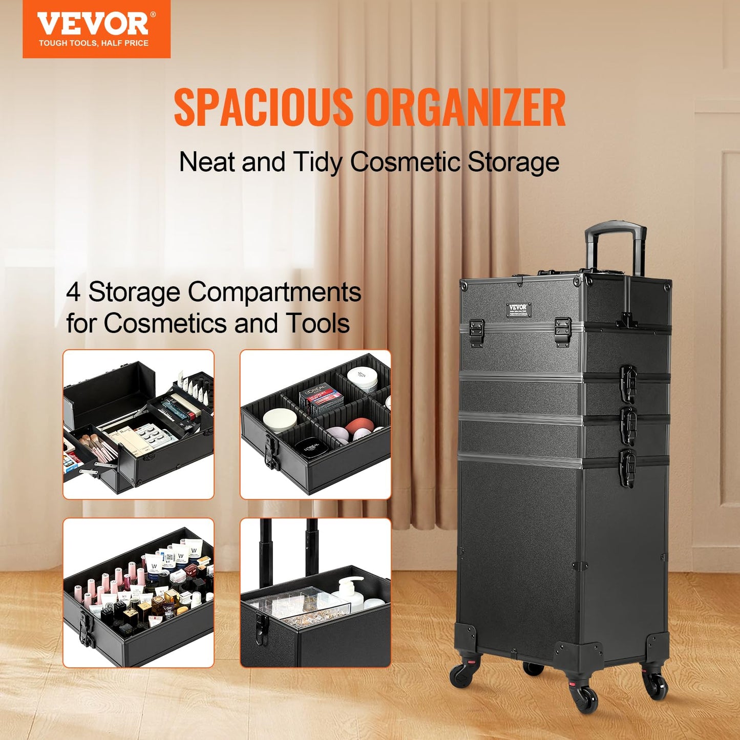 VEVOR 5 in 1 Profession Makeup Train Case Cosmetic Case 5-in-1