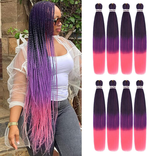 Liang Dian Braiding Hair Pre Stretched 36 Inches 8 Packs Synthetic Fiber Crochet Twist Braids Yaki texture Braiding Hair Extensions (36 Inch,1B/Purple/Pink)