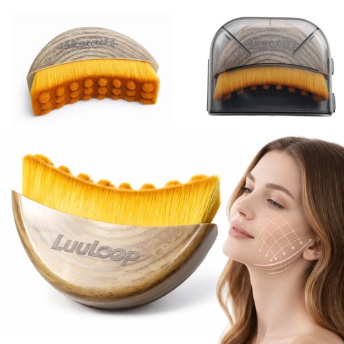 Lymphatic Contour Face Brush for Facial Massage & Sculpting – Manual Lymphatic Drainage Massager with Soft Hypoallergenic Bristles – Natural Makeup & Cleansing Brush, Ergonomic Handle