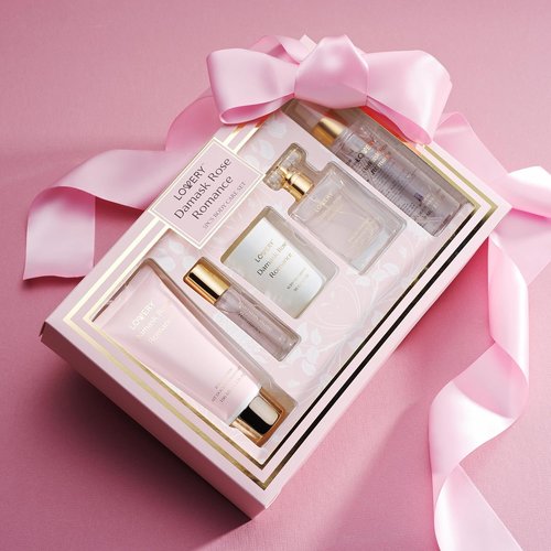 Damask Rose Romance Spa Kit - Luxurious Self-Care Gift Set for Women | Includes Soy Candle, Perfume Roll-On, Body Lotion & Mist