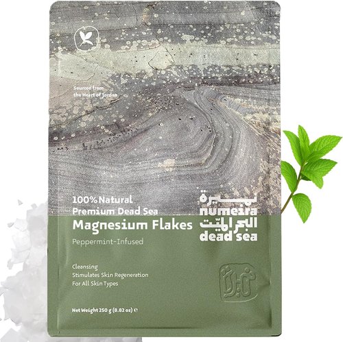 Dead Sea Magnesium Flake Bath Soak - 100% Pure Magnesium Chloride with Peppermint Oil | 8.82 oz Pouch