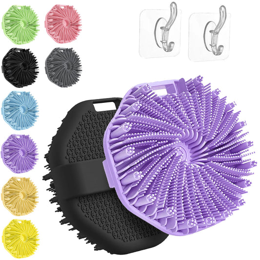 Scrubbies - Scrubbies The Sud Bud, Premium Soft Silicone Body Scrubber Shower Bath Brush with Non-Slip Hand Strap, Lather Nicely, Gentle Exfoliating, for All Skin Types (2pcs Black&Purple)
