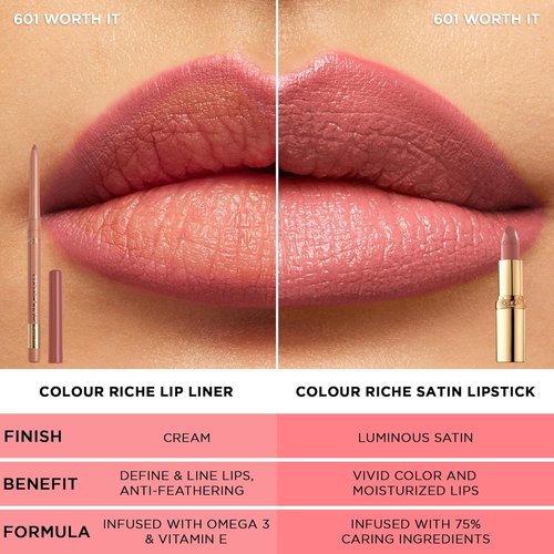 L’Oréal Paris Colour Riche Lipstick Set - Bold Satin Lipstick & Creamy Lip Liner | Nourished Color, 1 Kit