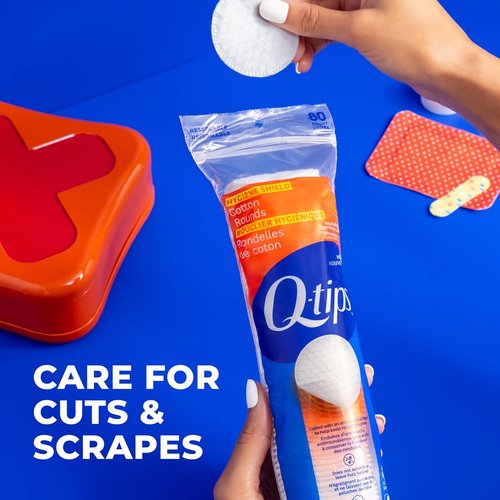 Q-Tips Hygiene Shield Cotton Rounds - Antimicrobial Lint-Free Makeup Remover Pads, 80 Count Per Pack, 6 Pack