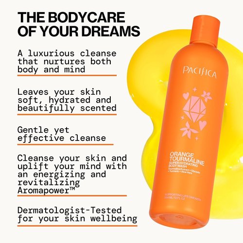 Pacifica Body Wash - Super Hydrating Orange Tourmaline Bath & Shower Gel | Vegan & Cruelty-Free