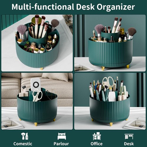Fanado 360° Rotate Makeup Brush Holder - Stylish Organizer for Vanity & Bathroom (Green)