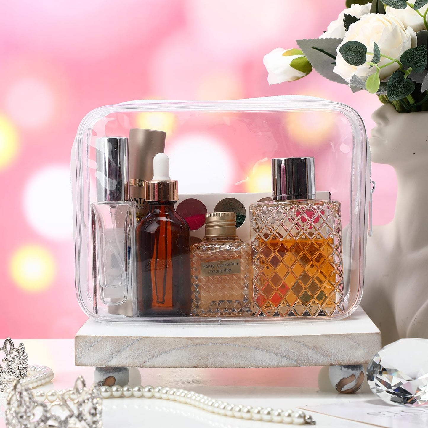 Weewooday 12 Pieces Clear Cosmetics Bag PVC Zippered Clear Toiletry Carry Pouch Cosmetic Makeup Bag Waterproof Makeup Vinyl Plastic Organizer Case for Vacation Bathroom(Matte White,Large)