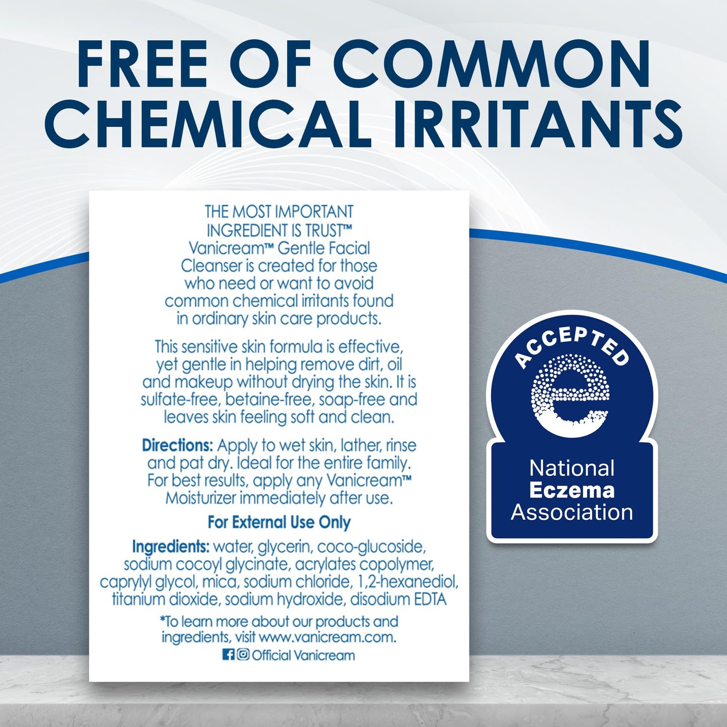 Vanicream Gentle Facial Cleanser with Pump Dispenser - 8 fl oz - Formulated Without Common Irritants for Those with Sensitive Skin