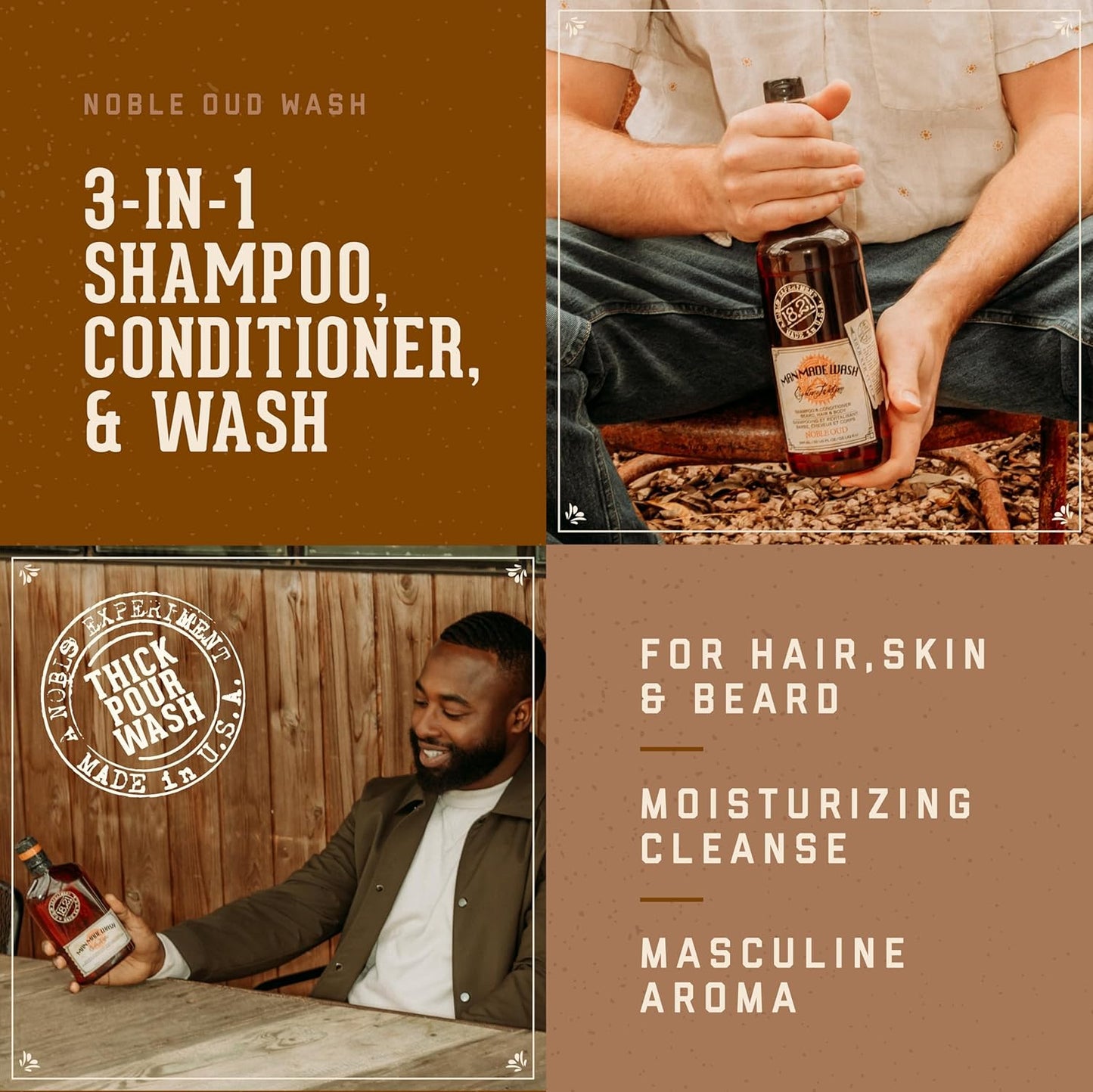 18.21 Man Made Original Absolute Mahogany 3-in-1 Body Wash | Shampoo & Conditioner for All Hair Types - 32oz