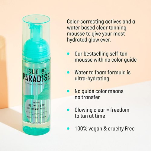 Isle of Paradise Glow Clear Self Tanning Mousse - Vegan Color Correcting Foam, 6.76 Fl Oz