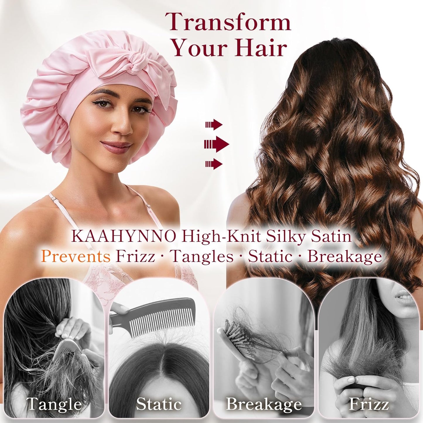 Skiennix Silk Satin Bonnet Hair Wrap - Adjustable Double Layer Sleep Cover for Curly Hair