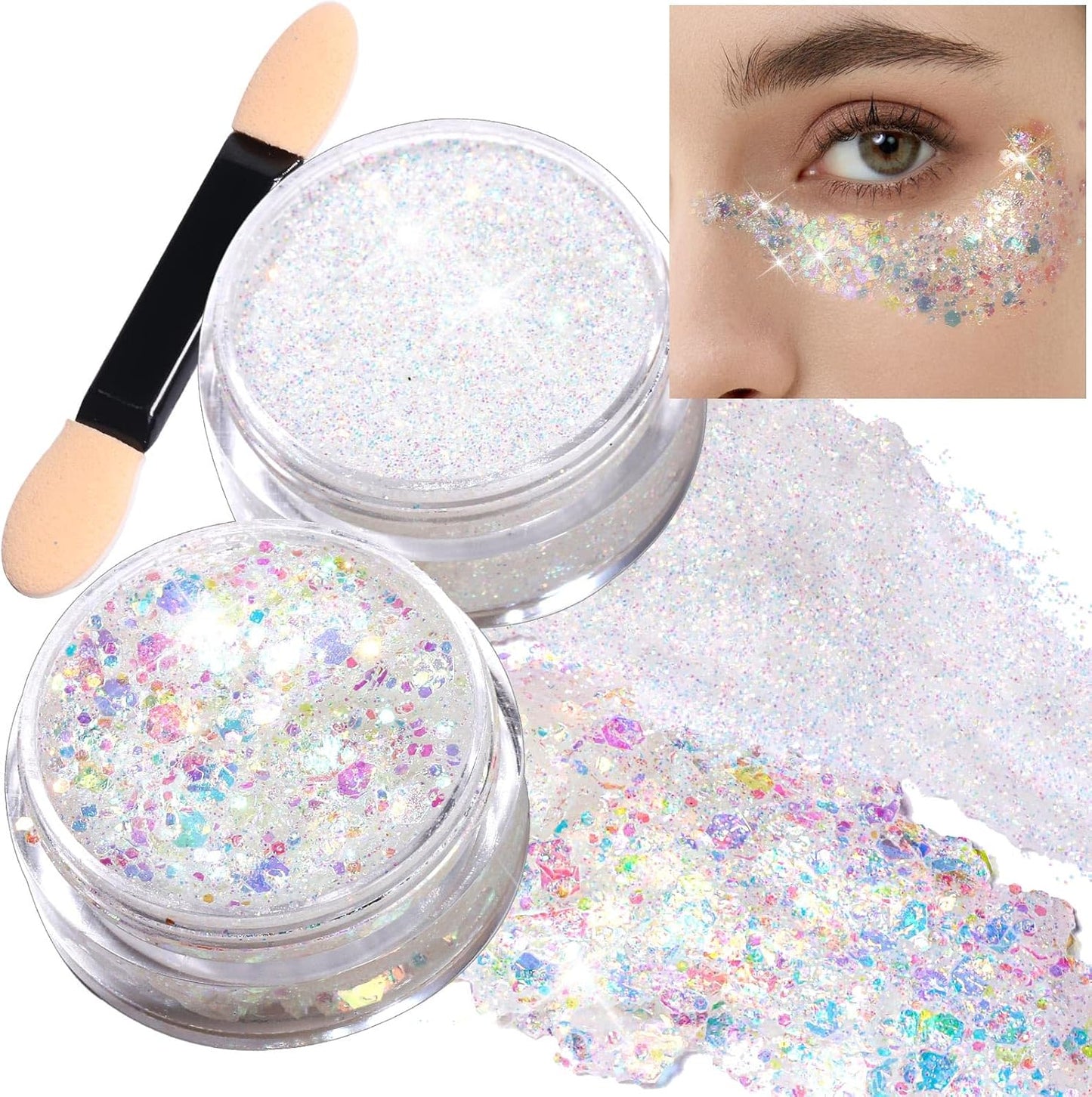 Teenitor Face Glitter Set - 2pcs Versatile Body & Hair Glitter Gel, 20g/0.7oz, White Makeup Essentials