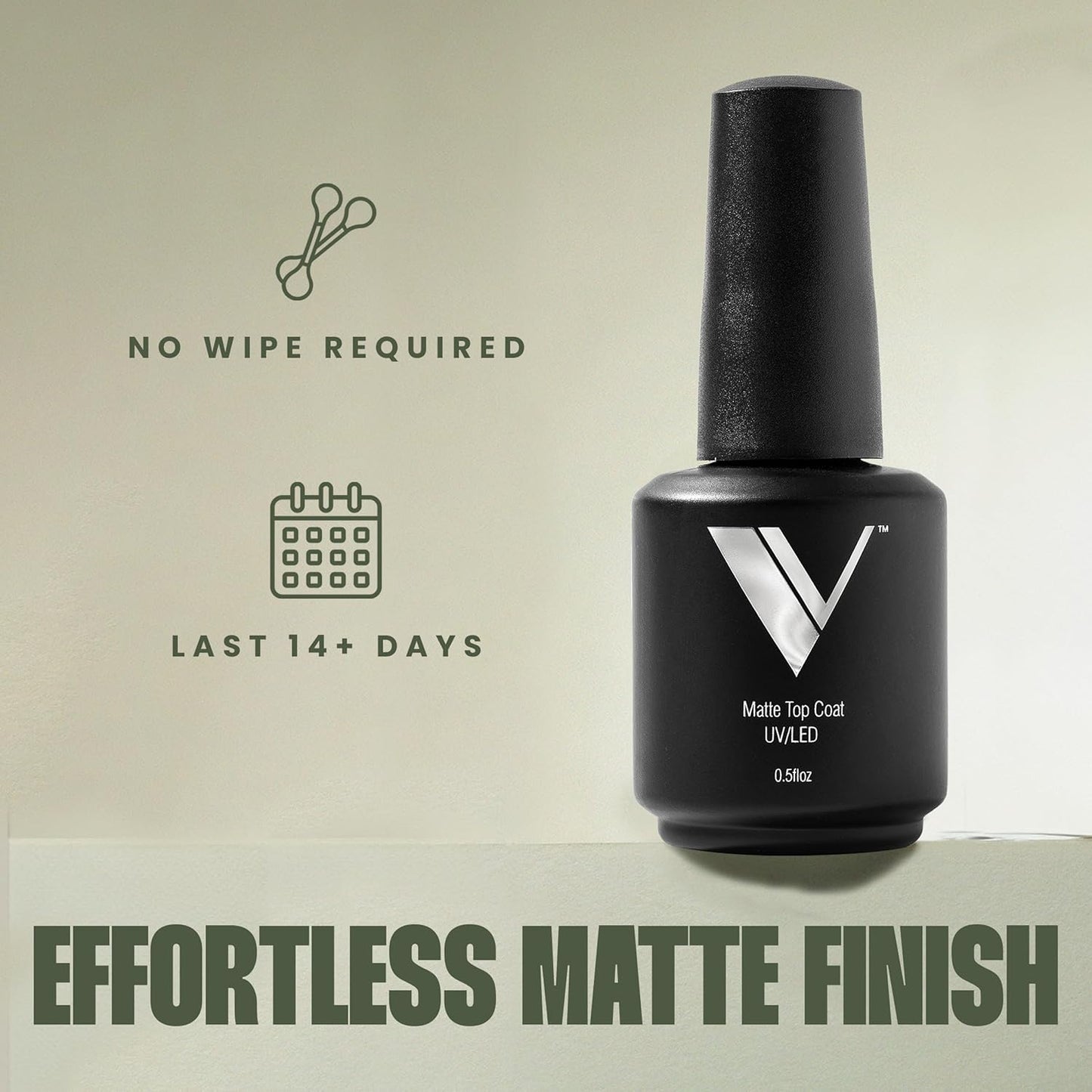 V Beauty Non-Wipe Gel Top Coat Nail Polish - Long-Lasting Matte Finish for Stronger Nails | 15 ml