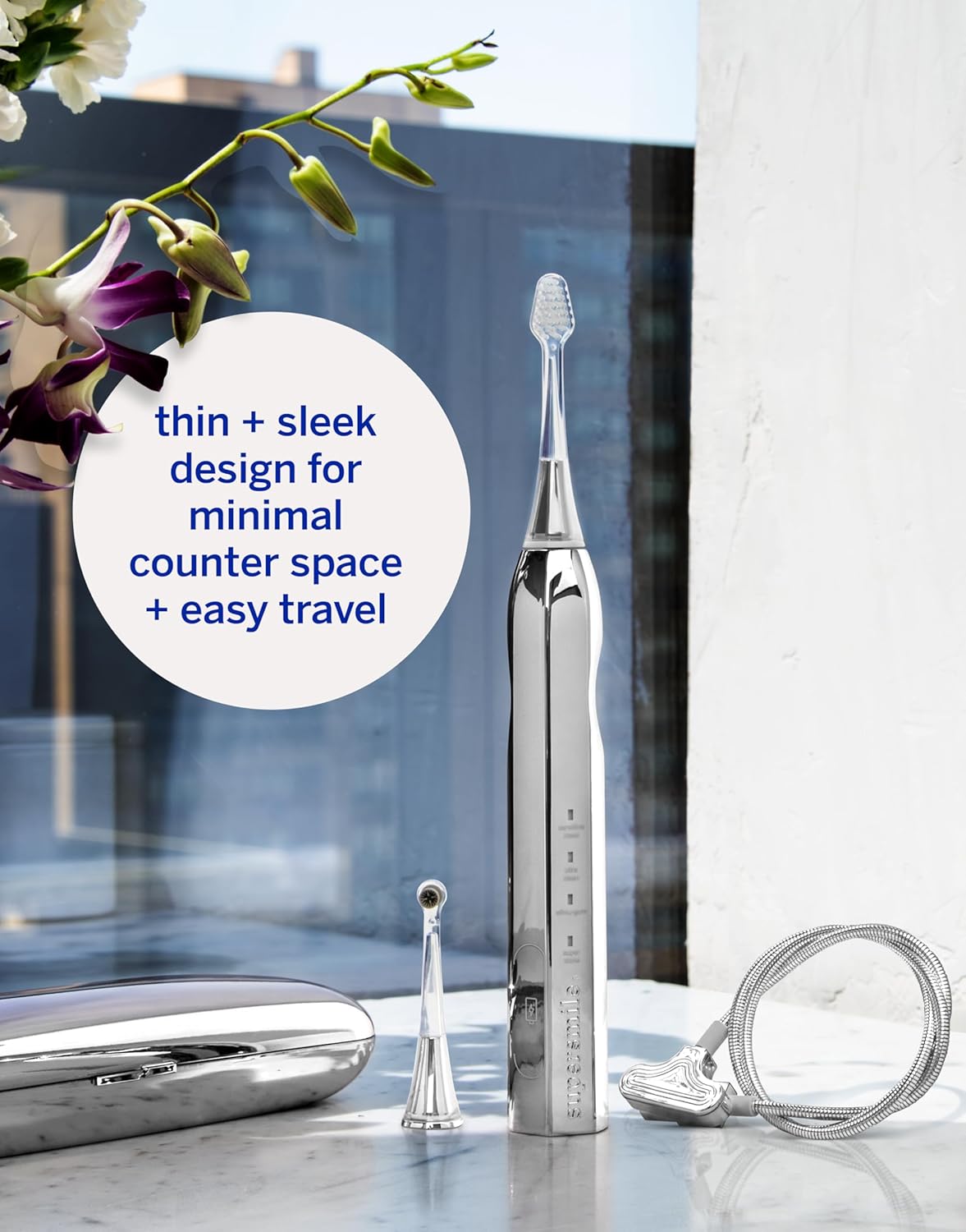 Supersmile Zina45™ Deluxe Sonic Pulse Toothbrush - Rechargeable Electric Brush with Angled Head & Travel Case for Whiter Teeth