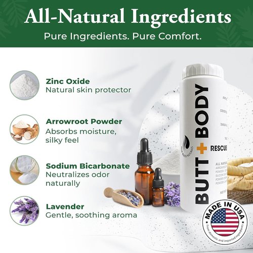 Palm Beach Naturals Butt & Body Rescue Powder - Talc-Free Whole Body Deodorant for Men & Women | Absorbs Sweat & Controls Odor - 4oz