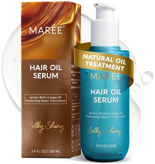 Maree Hair Oil | Frizz Control Serum with Argan Oil, Keratin & Biotin – Nourishing Treatment for Dry, Curly Hair