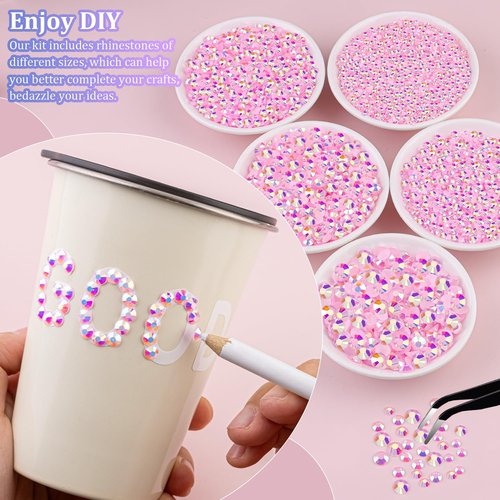 16000Pcs Resin Jelly Rhinestones for Crafting, Light Pink AB Flatback Gems, Bedazzling Crystal with 3Pcs 10ml B7000 Jewelry Glue for DIY Crafts Clothing Tumblers Shoes Fabric Nail Art