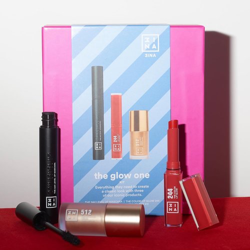 3INA The Glow One Kit - 24H Level Up Mascara, No Rules Highlighter & Color Lip Glow | 3 Pc Set
