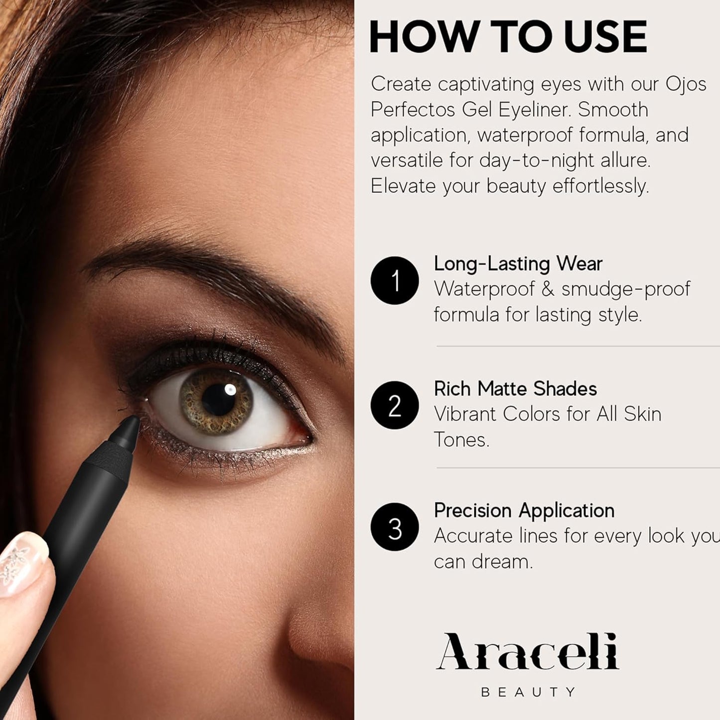 Araceli Beauty Gel Pencil Eyeliner - Water Resistant & Long-Lasting Formula - Hypoallergenic Gold Color for Sensitive Eyes