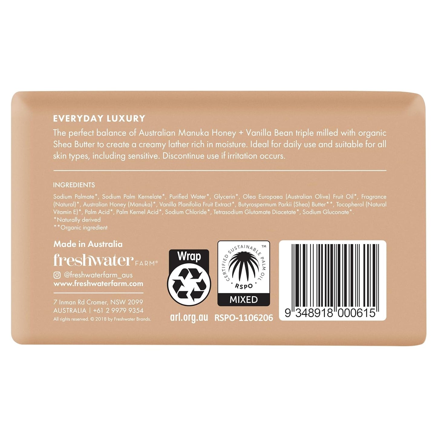 Freshwater Farm Australia Castile Body Soap Bar - Soothing Manuka Honey & Vanilla Bean | 7 oz, 8-Pack for Dry Skin