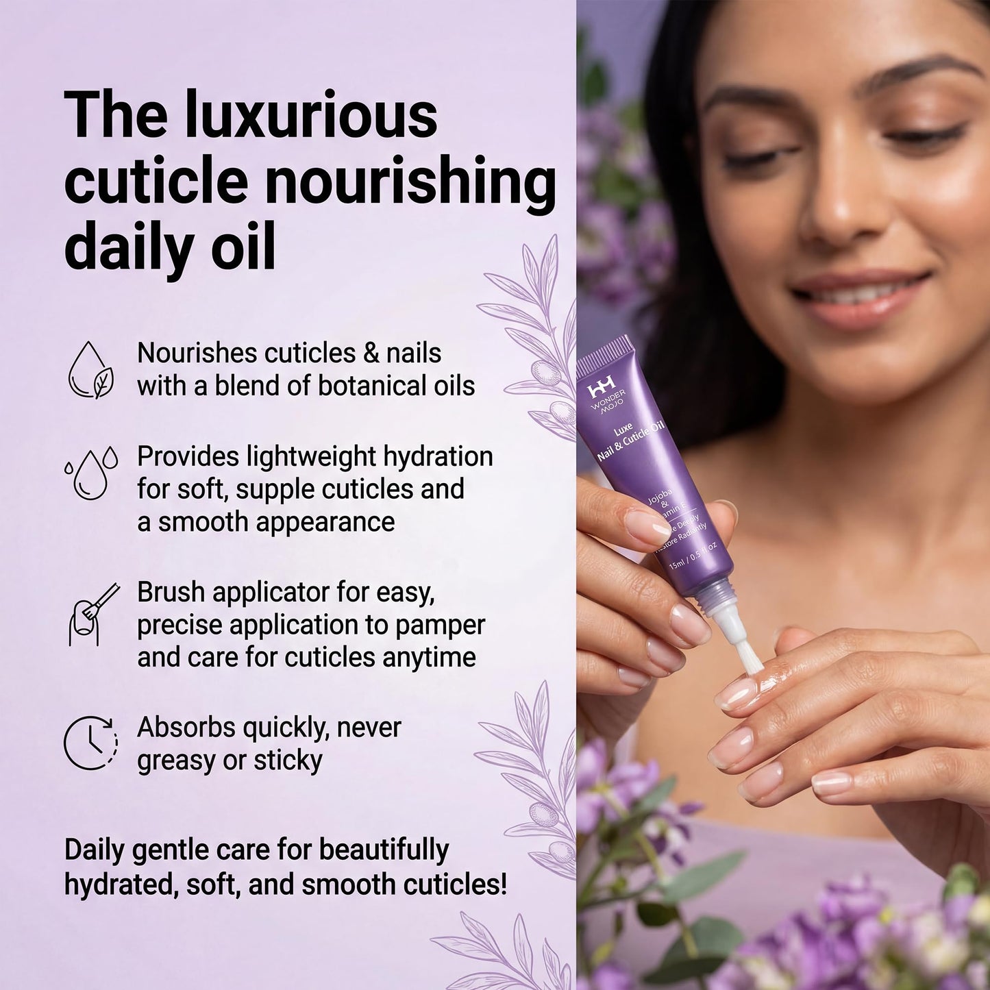 WM WONDER MOJO Cuticle Oil Pen for Dry Cracked Cuticles, Hydrating Nail Moisturizer with Jojoba Oil, Vitamin E, Tea Tree & Squalane, Portable Brush Pen