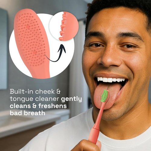 Brushmo Replacement Toothbrush Heads - Compatible with Philips One Sonicare | 4 Soft Dupont Heads & Tongue Cleaner - Miami Coral