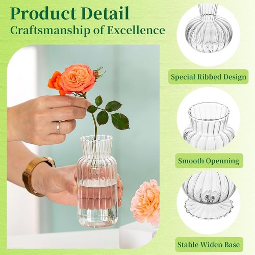 Hewory Mini Glass Vases - Cute Clear Bud Vases Set for Weddings & Home Decor | 16 Pieces