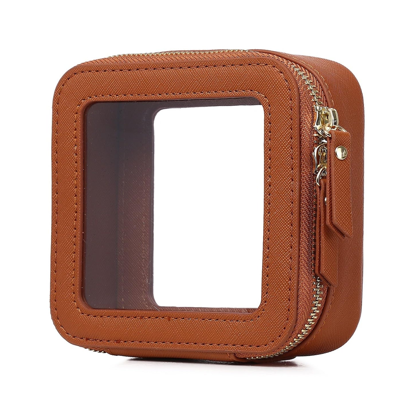 Pinkmik Small Makeup Bag Clear Mini Cosmetic Makeup Case & Toiletry Bag with Zipper Women's Purse Organizer & Car Essentials (X/Brown, MINI-1)