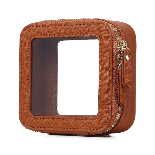 Pinkmik Small Makeup Bag Clear Mini Cosmetic Makeup Case & Toiletry Bag with Zipper Women's Purse Organizer & Car Essentials (X/Brown, MINI-1)