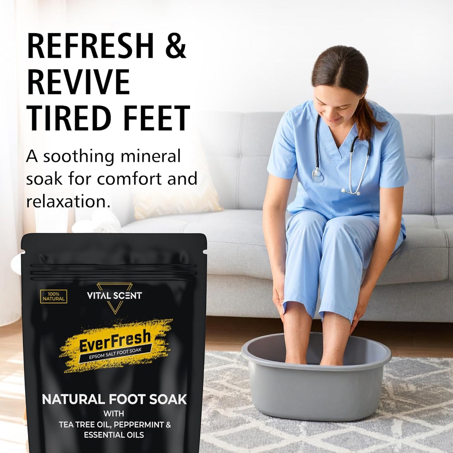 Skiennix Heavy Duty Tea Tree Oil Foot Soak - Epsom Salt for Odor Relief & Callus Softening - 16oz