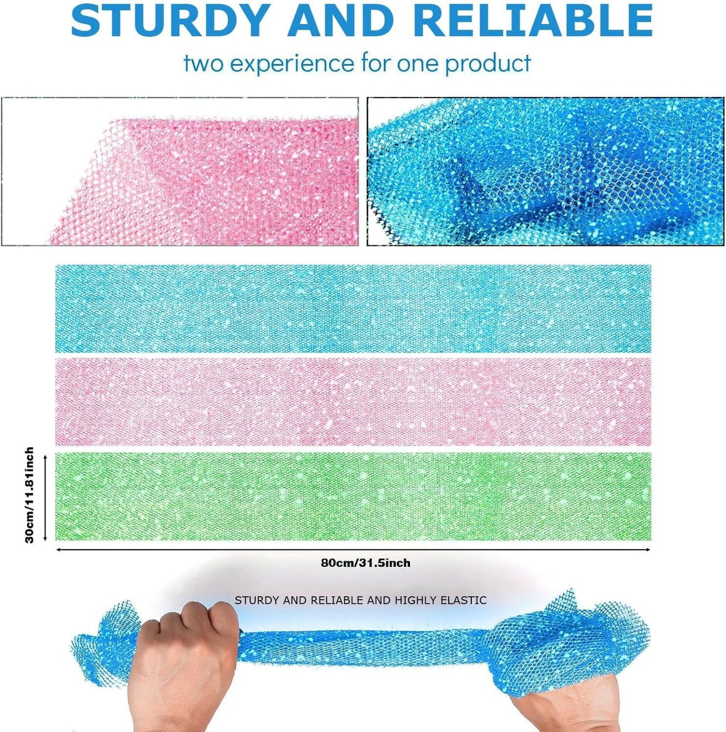 UJFQBH Exfoliating Shower Set - 3 Piece Bright Style African Bath Sponges for Smooth Skin | Bright Pink, Blue, Green