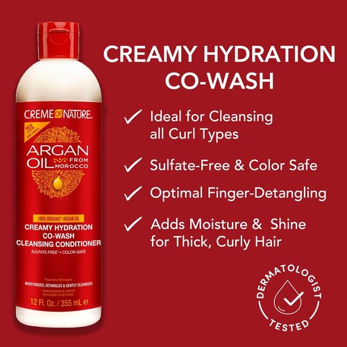 Creme of Nature Creamy Hydration Co-Wash | Sulfate-Free Cleansing Conditioner with Argan Oil, 12 oz
