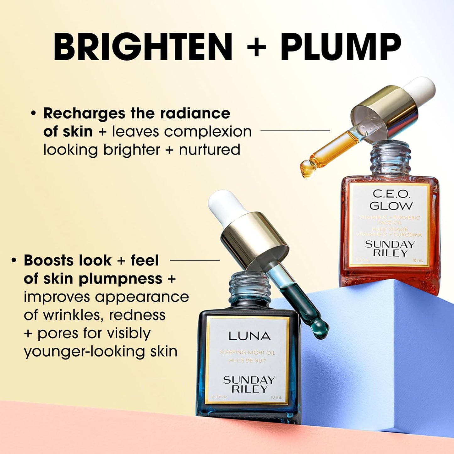 Sunday Riley Brighten & Plump Set - Day & Night Skincare Duo for Radiant Skin