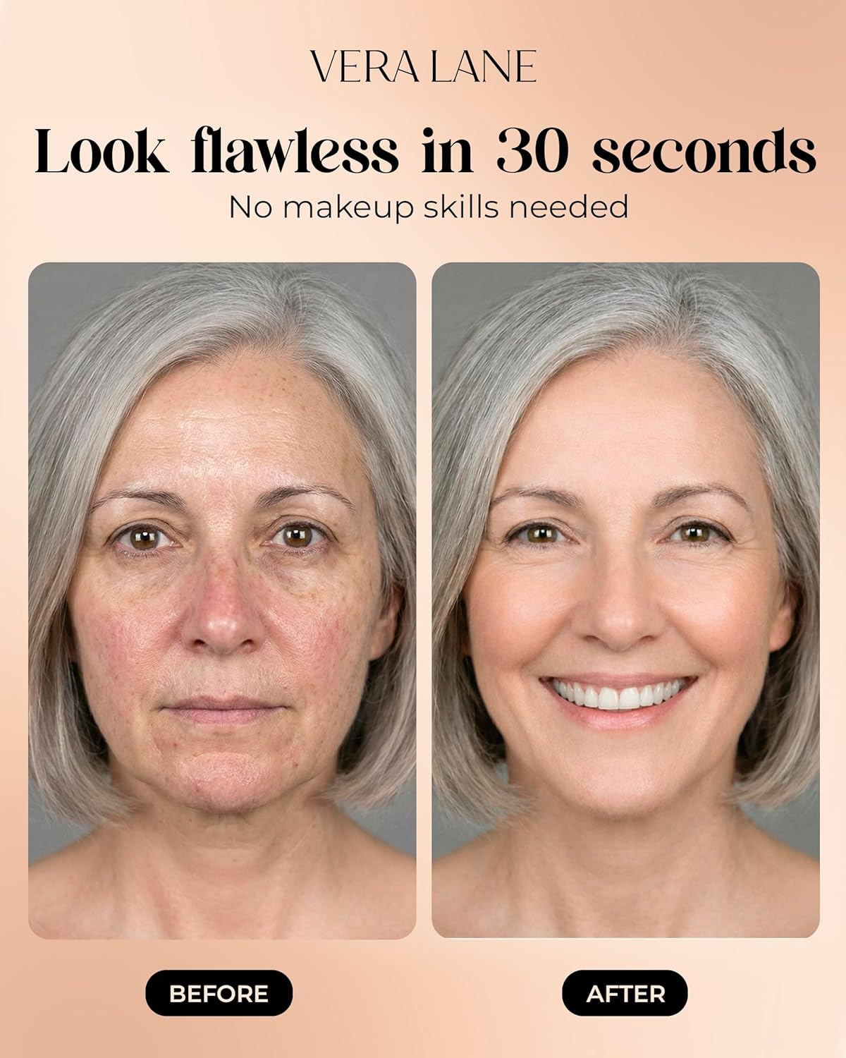 Vera Lane Color Changing Foundation - Self-Adjusting Makeup for Mature Skin | Natural, Lightweight Formula