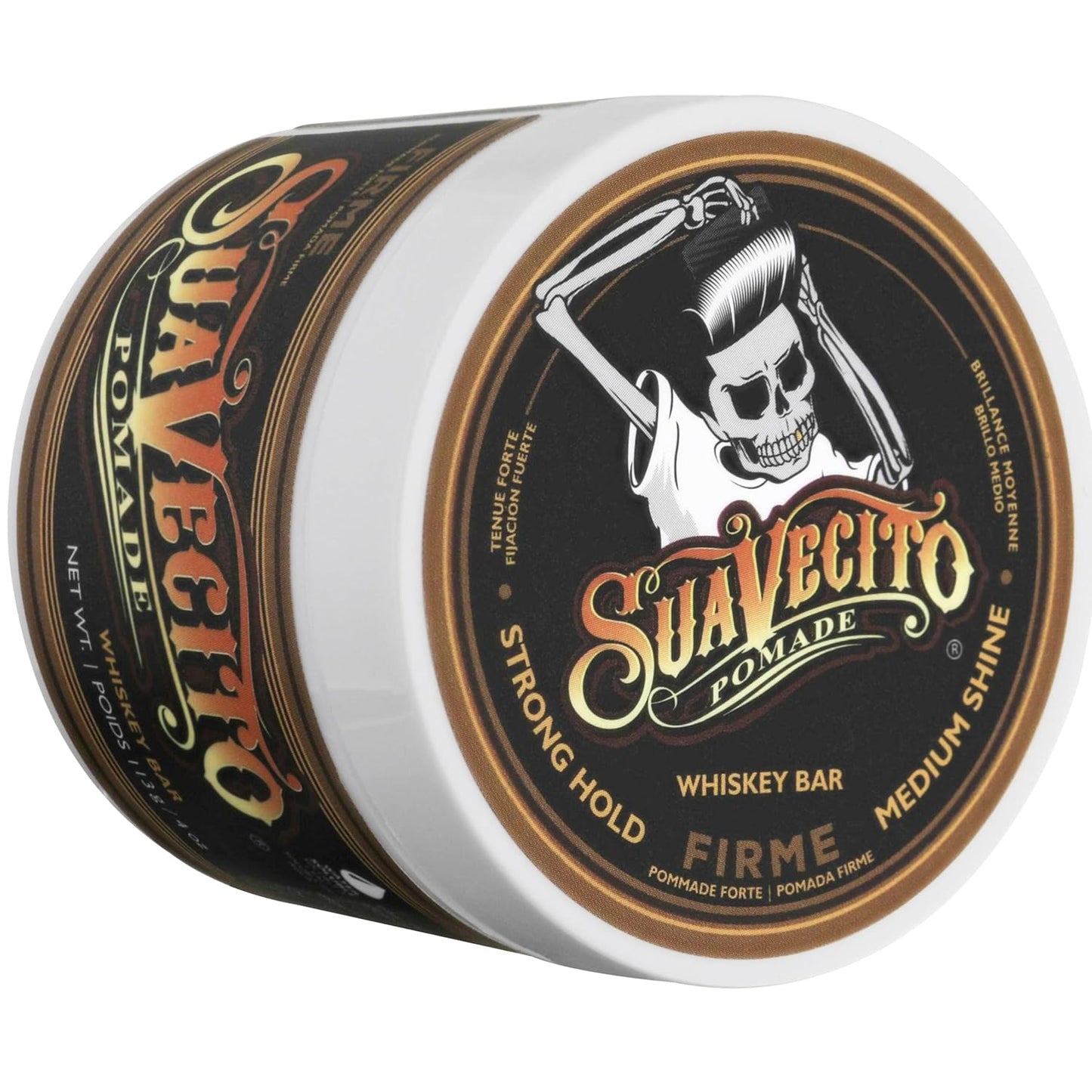 Suavecito Pomade Firme Hold - Whiskey Bar Scent 4 oz | Strong, Flake-Free Hair Gel for Men