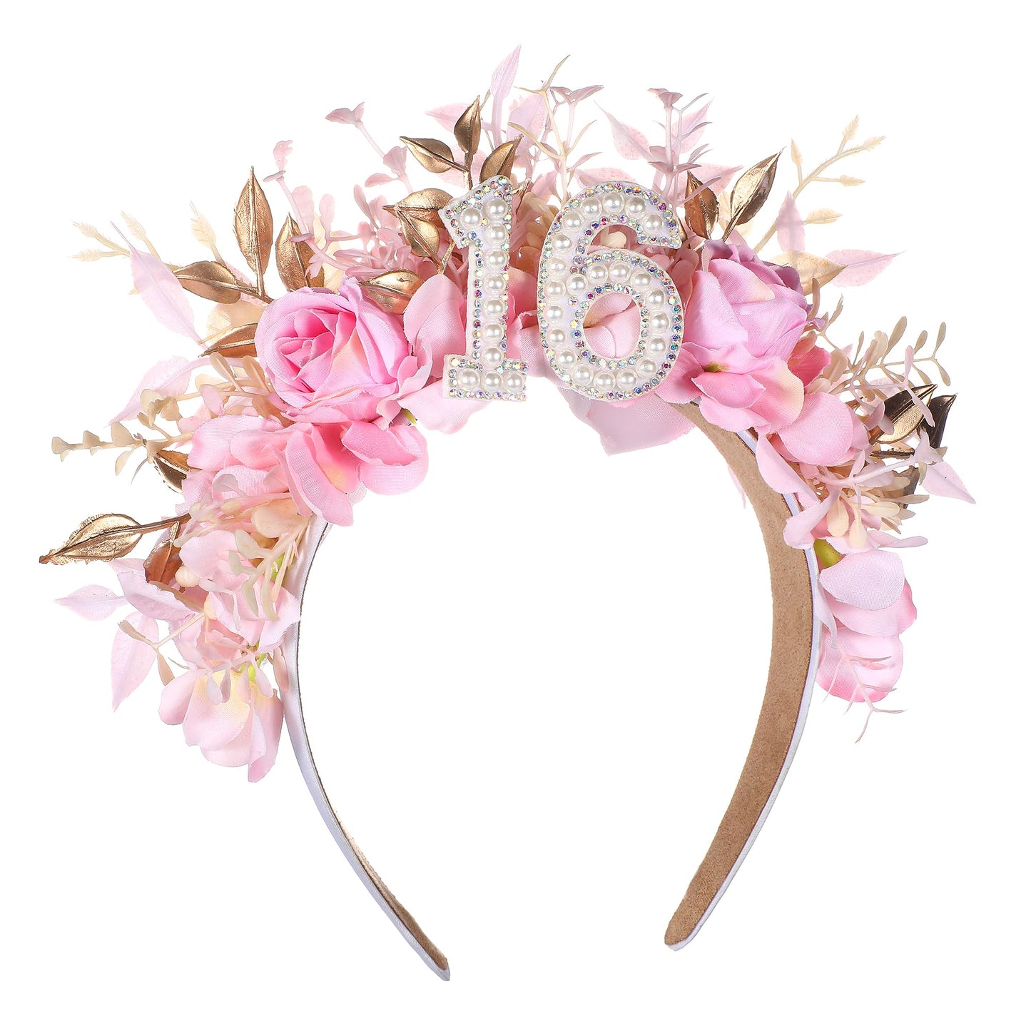 PartyforU 16th Birthday Headband - Handmade Pink 16th Birthday Tiara 16th Birthday Accessory for Girls Gift Party