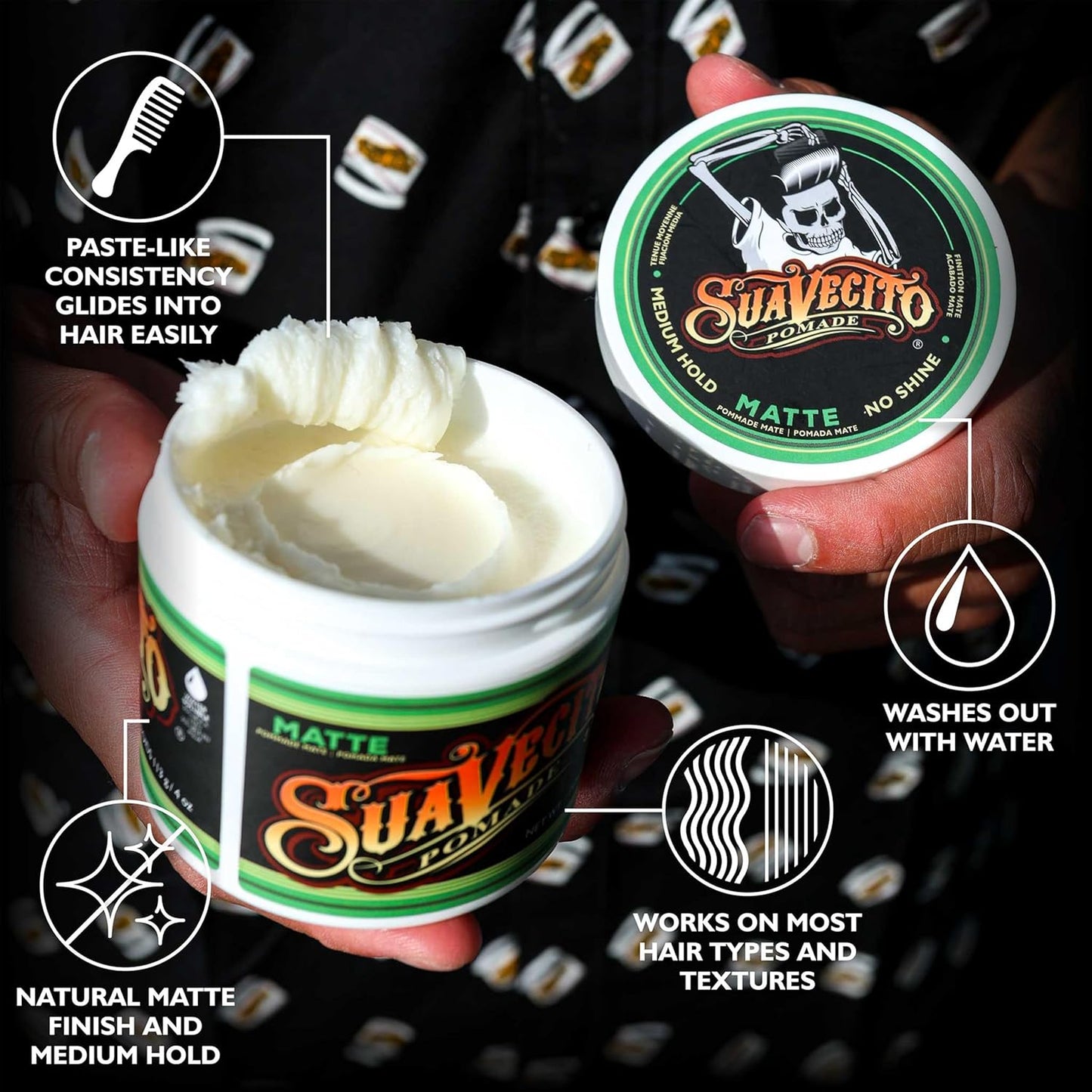 Suavecito Pomade - Matte Hair Paste for Natural Texture - Medium Hold, 4 oz | Men's Hair Styling Solution