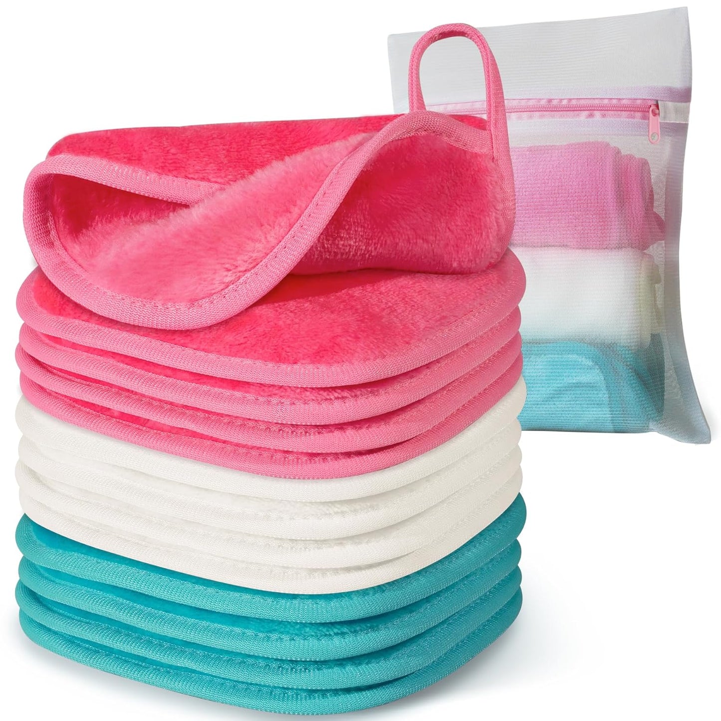 Skiennix Makeup Remover Cloths - Reusable Microfiber Face Towels | 6" x 6" | 12 Pack with Mesh Bag
