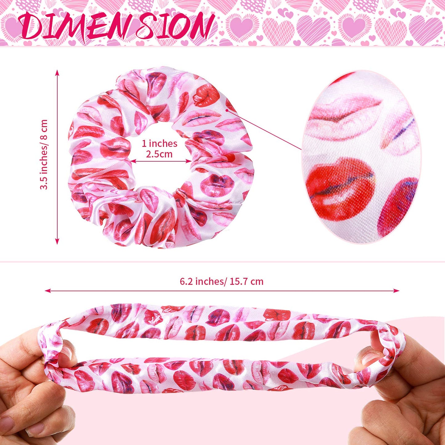 eBoot 28 Pieces Valentine's Day Hair Scrunchies Hearts Silk Hair Scrunchies Elastic Romantic Hair Bands Ponytail Holder Love Valentine Party Favors Hair Accessories for Women