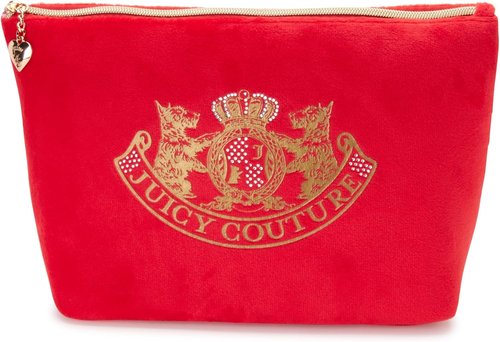 Juicy Couture Red Makeup Bag - Stylish Cosmetics Organizer with Rhinestones & Gold Terrier Design