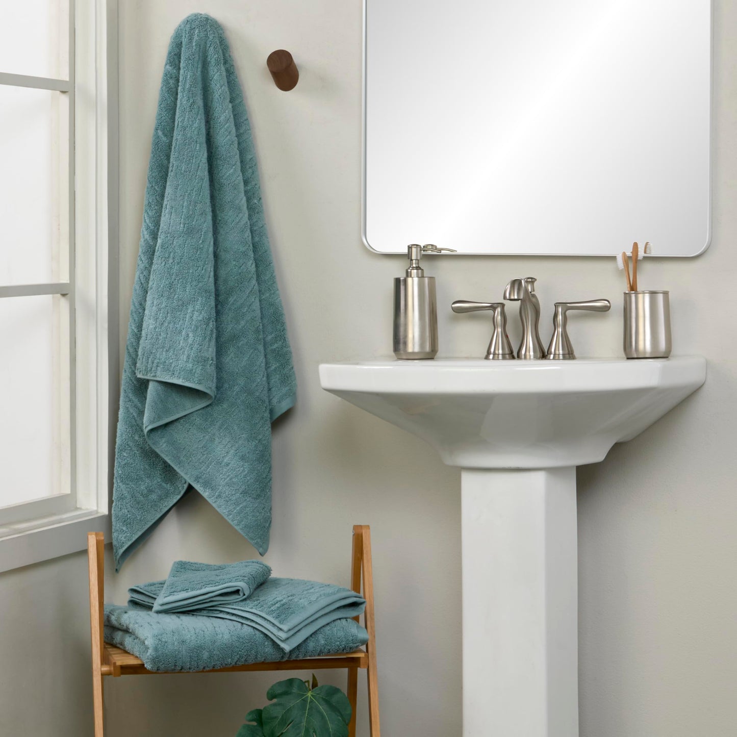 SKL Home CloudSoft Cotton Luxury Hand Towel 2pc Set for Bath/Kitchen/Bar & Gift, Teal