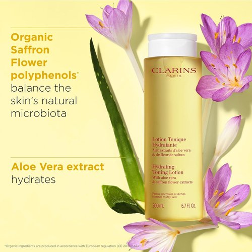 Clarins Hydrating Toning Lotion - Cleanses, Tones & Hydrates | Alcohol-Free, Plant-Based Formula for Normal to Dry Skin