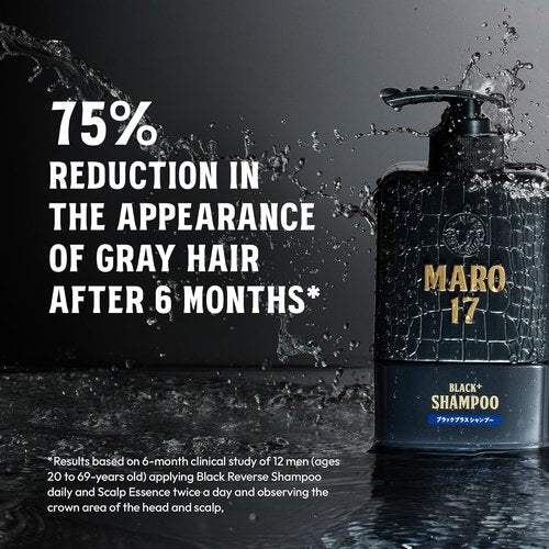 MARO17 Black+ Shampoo - Gray Hair Reversal for Men - Sulfate-Free DHT Blocker with Royal Jelly & Collagen - Promotes Thicker, Darker Hair