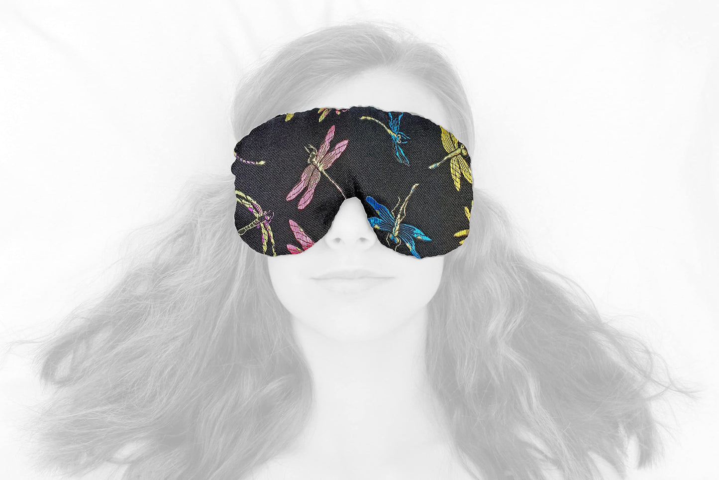 Candi Andi Handmade Opulence Yoga Eye Mask Pillow - Weighted Flaxseed Fill, Lavender Aromatherapy, Satin & Velvet, Adjustable Strap - Ideal for Meditation & Restful Sleep -Dragonfly Nite - TEMFL-DF